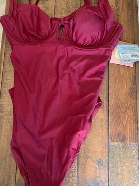 Burgundy One-Piece Swimsuit with Underwire Cups size medium